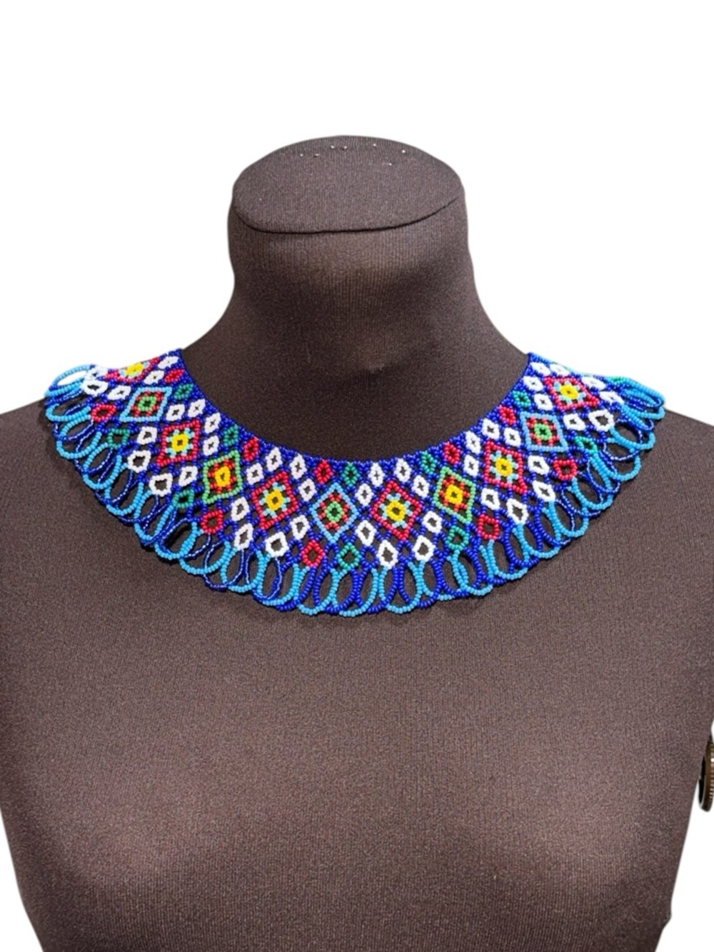 Handmade Beaded Womens Choker Necklace Blue Multicolor Boho Statement Party